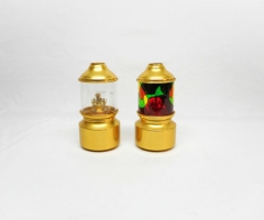 Aluminum oil / kerosene lamp with cylindrical glass.